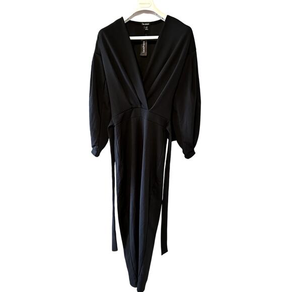 NWT BooHoo | Black Tie Waist Maxi Dress - Size 8 Long - Picture 1 of 4